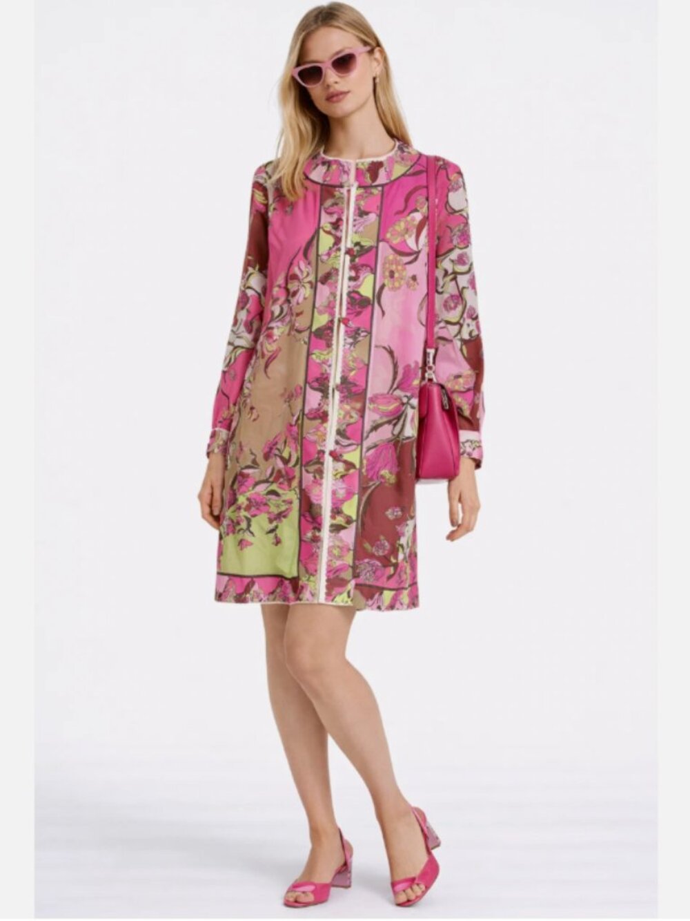 EMILIO PUCCI Formfit Rogers Pink Psychedelic Floral Silk Nylon Mod Dress M 12-14